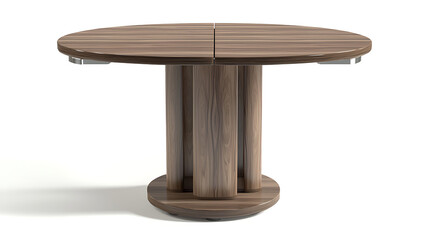 A wooden table with a round top and a wooden base