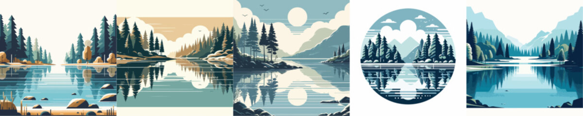 Lake landscape vector
