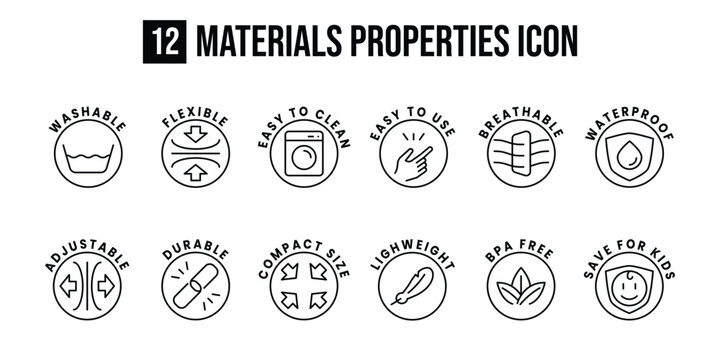 materials propertie outline icon set vector design. good for product information