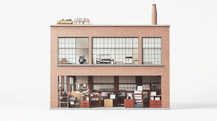 Modern Office Building Interior with Large Windows and Brick Design