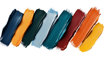 Vibrant paint strokes blend colors and textures, creating a lively display of creativity and expression, isolated on white, PNG