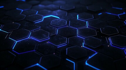 Fototapeta premium Abstract dark blue glowing hexagonal pattern background.