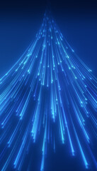 Vertical illustation of glowing neon lines in blue on reflecting floor - abstract background.