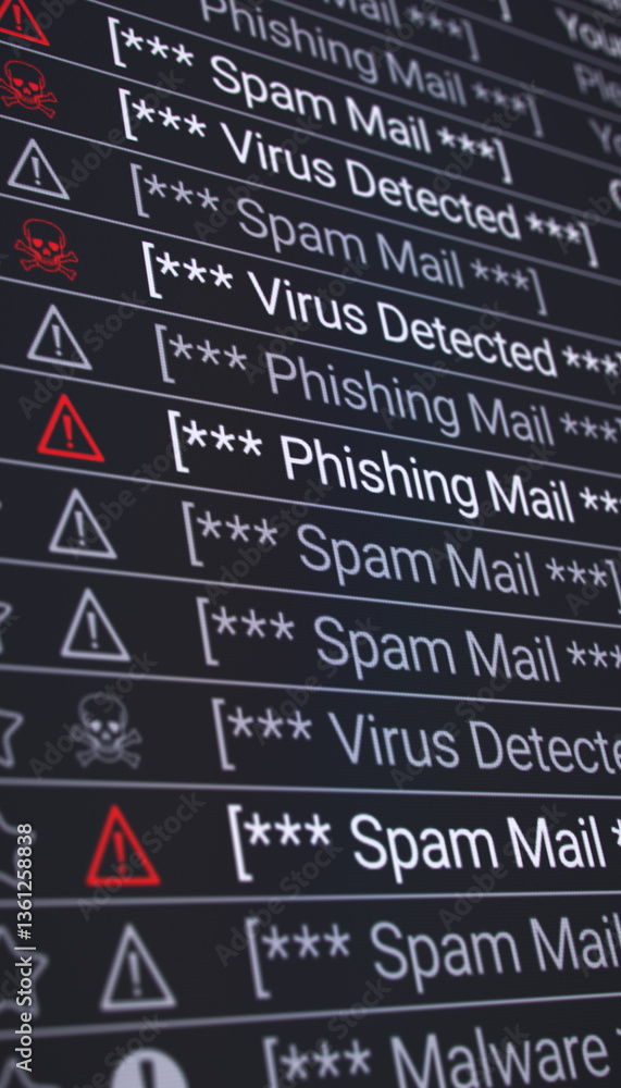 Poster vertical illustration of a list in the internet browser with detected virus, spam, phishing and malw