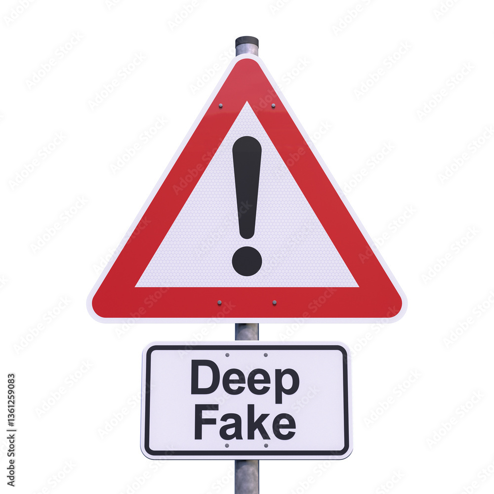 Poster 3d rendering of a caution traffic sign with the message deep fake - isolated.