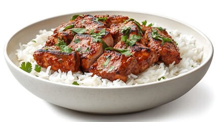 Fototapeta premium Pork teriyaki with rice isolated on white background.