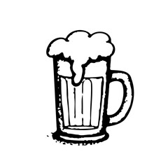 Retro styled beer mug with foam illustration