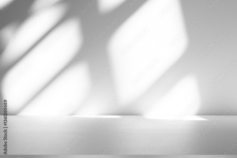 Aufkleber Wall interior background, studio and backdrops show products.with shadow from window color white and grey. background for text insertion and presentation product