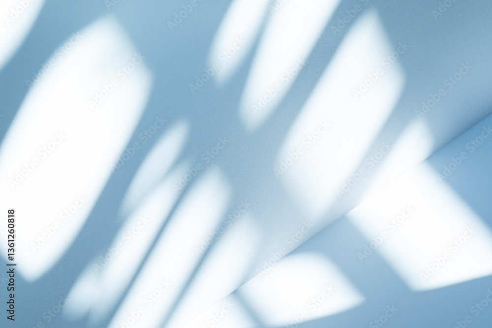 Aufkleber Wall interior background, studio and backdrops show products. with soft light shadow from window color blue and white. background for text insertion and presentation of product	
