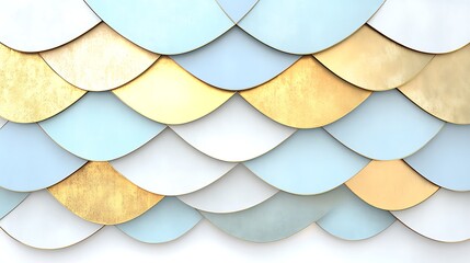 Stylish Decorative Wall Texture with Blue, White, and Gold Interlocking Scales