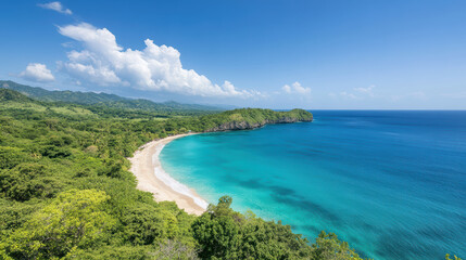 Obraz premium stunning view of tropical beach with clear turquoise waters and lush green hills