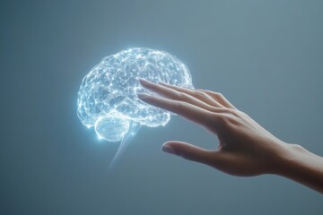 Hand interacting with a digital brain