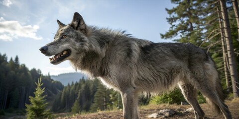 Majestic Gray Wolf in Wild Forest Habitat A Stunning Wildlife Photography AI Generative