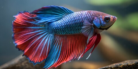 Fototapeta premium Colorful tropical fish swim in a blue aquarium, a vibrant underwater scene AI Generative
