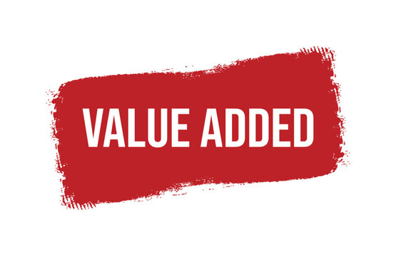 Brush style value added red banner design isolated on white background.