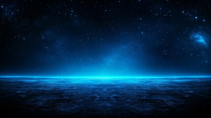 Fototapeta premium Dark blue night sky with bright horizon and stars.