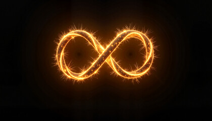 Sparkling infinity symbol glowing against a dark background  