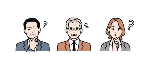 悩む表情の会社役員のシンプルなベクターイラストセット