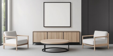 Modern living room featuring light wood furniture and decor