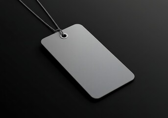 Blank Silver Tag with Chain on Black Background for Mockup
