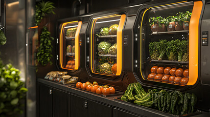 Modern display of fresh produce in a sleek, organized setting.