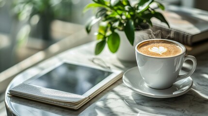 Cozy Cafe Morning Latte, Tablet, Plants of excellence in splendor beyond compare with grace