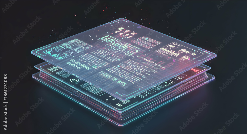 Poster abstract technological chip design with glowing neon light patterns