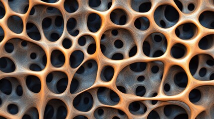 Abstract organic cellular structure with interconnected cavities,  displaying a complex network of interconnected,  porous,  and  organic forms, 