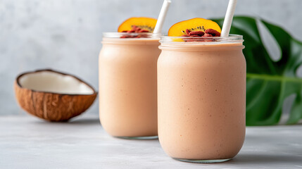 Creamy tropical smoothie with goji berries and coconut, perfect for refreshing treat