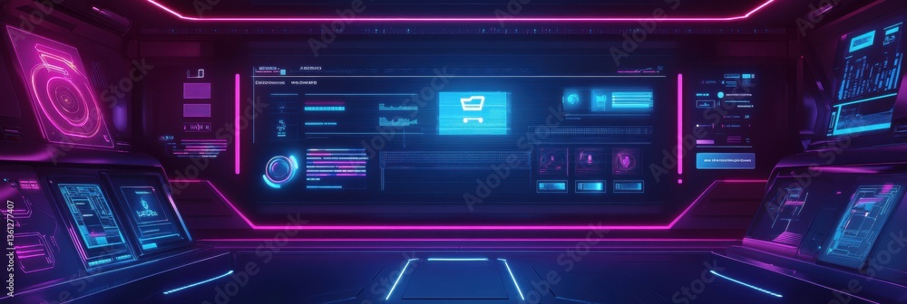 Poster High-tech digital assistant interface processing grocery order with voice command in a futuristic space at night Generative AI