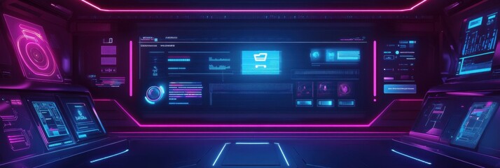 Fototapeta premium High-tech digital assistant interface processing grocery order with voice command in a futuristic space at night Generative AI