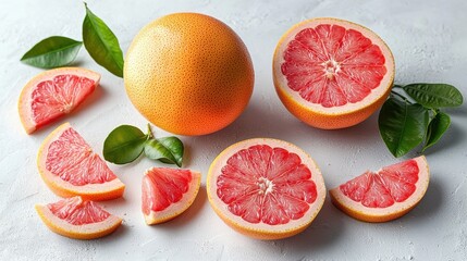 A close up of a grapefruit with a slice missing