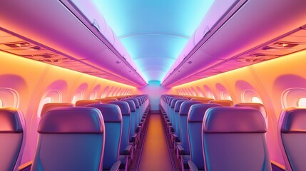 Fototapeta premium Vibrant Airline Interior with Colorful Lighting