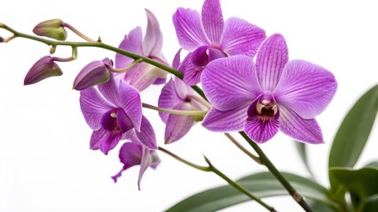 Obraz premium Vibrant Purple Orchid with Delicate Petals, Isolated on a White Background, representing beauty, elegance, and exotic charm, Professional Botanical Photography
