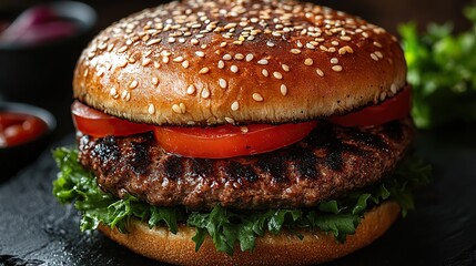 hamburger on a black background