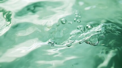 The surface of clear water featuring bubbles and subtle green hues