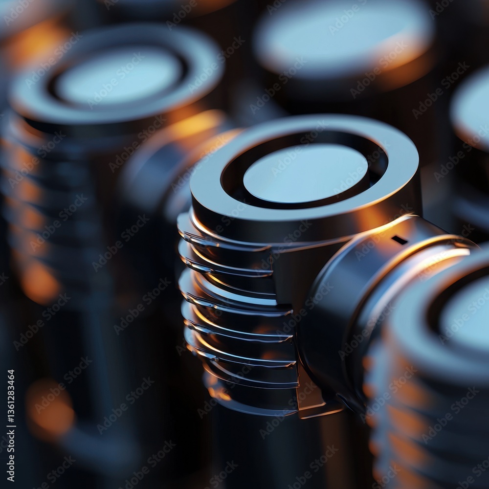 Poster abstract metallic gears with rotating elements and reflections in dark