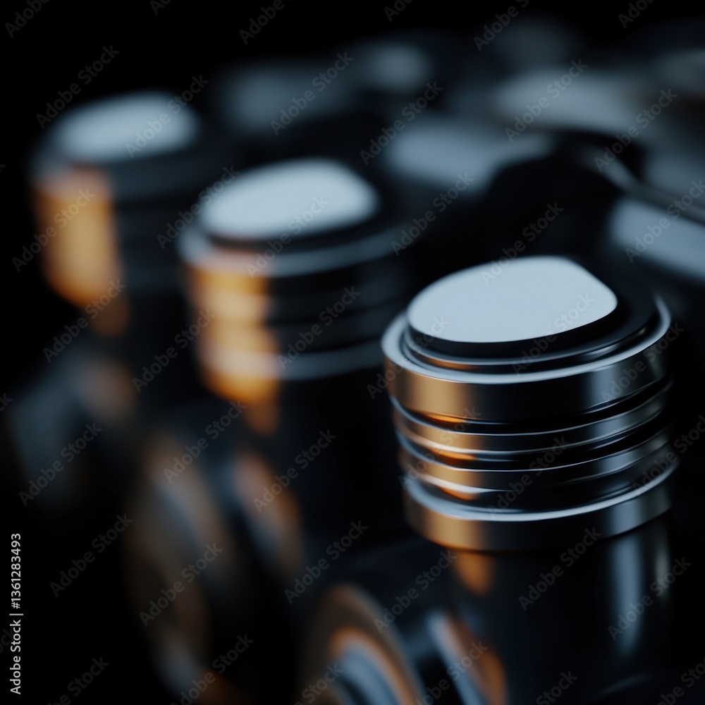 Poster close-up view of engine components with metal finish and reflection