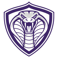 Striking Cobra Mascot Design, Intricate Scale Pattern, White and Purple Color Scheme