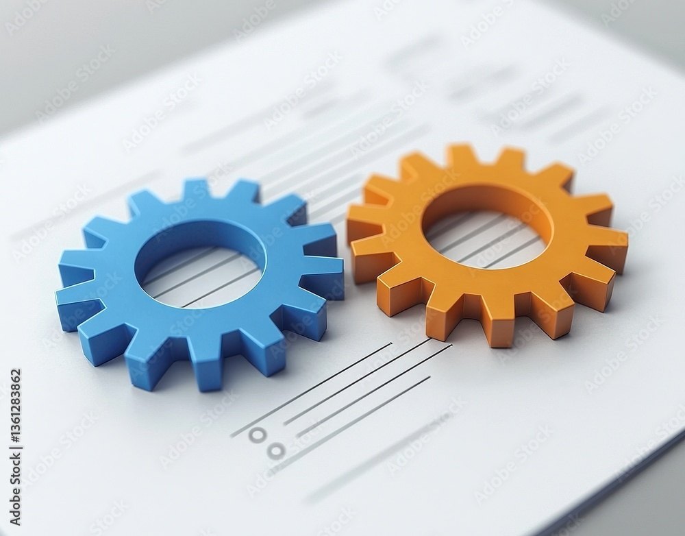 Poster colorful gears on paper with technical design elements for conceptual use