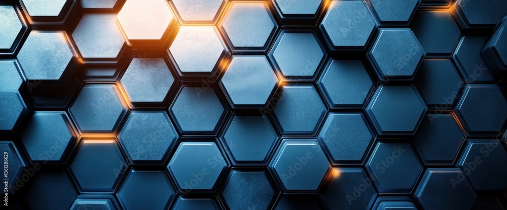 Wall mural geometric hive pattern with soft blue hues and selective glowing edges a captivating backdrop
