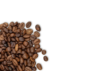 Scattered coffee beans. Isolation on a transparent background.