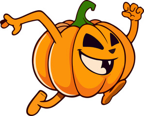 A vector illustration of a dynamic orange cartoon pumpkin