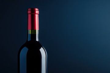A dark glass bottle of red wine on a blue background