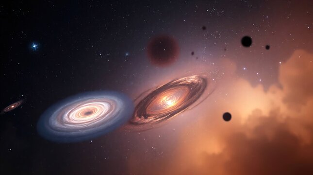 A photograph of space, galaxies, and black holes with a soft cinematic haze, soft focus, and hazy background