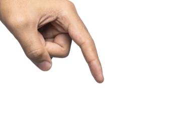 male hand touching or pointing gesture isolated on white background