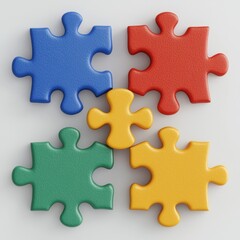 Fototapeta premium Colorful Puzzle Pieces on White Background for Creative Projects