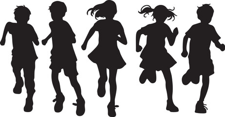 Obraz premium children running together logo or icon silhouette design vector illustration