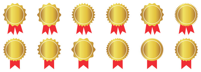 golden winner badge medallion, Vintage labels. Badge check icon. Verify icon stamp. Star shape. Certified badge for company or celebration. Set of vector starburst, sunburst badges.