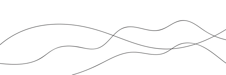 Thin line wavy abstract background, curved black long lines on white, Wavy line horizontal divider outline minimalist background. 